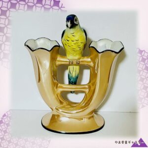 【小鳥が二口の間にとまる】オールドノリタケ ラスター彩 小鳥 二口花瓶