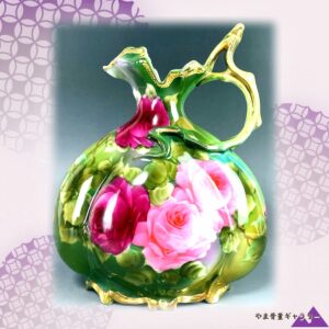 【深緑の闇に薔薇がひらく】オールドノリタケ アールヌーボー 薔薇文 水差 金彩