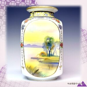 【淡い水辺の光をまとう胴】オールドノリタケ ビーディング 風景文 花瓶 金彩