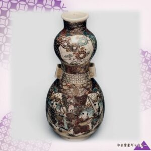 【土肌に軍勢の声が残る】薩摩焼 色絵金彩 武者文 瓢形花瓶