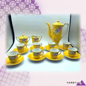 【黄の卓に撫子がほころぶ】オールドノリタケ 色絵金彩 撫子文 コーヒーセット