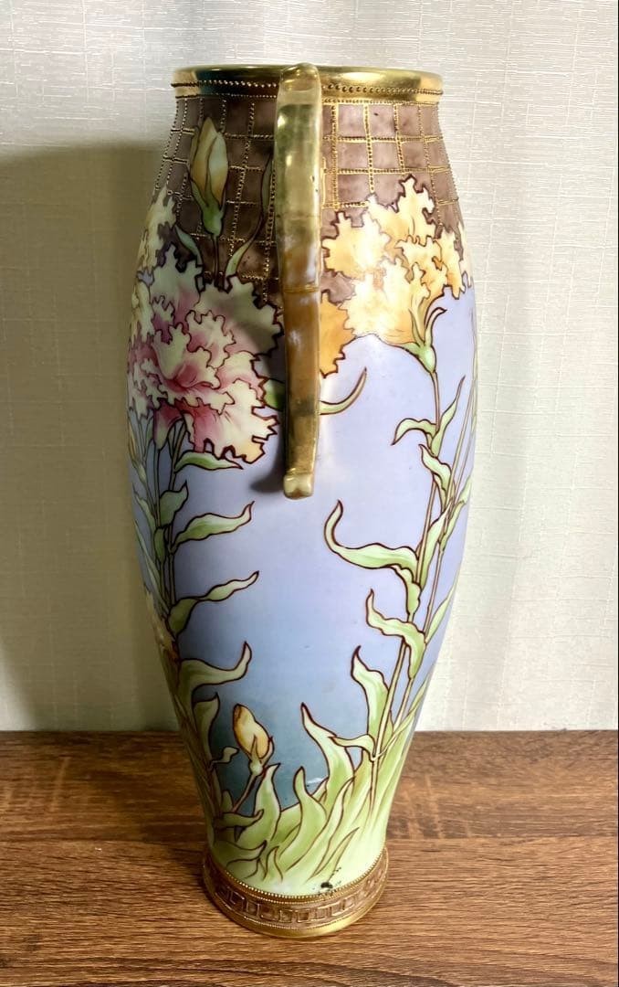 【薄紫の空にほどける花】オールドノリタケ アールヌーボー様式 花文 両耳花瓶 金彩 - 画像 (2)