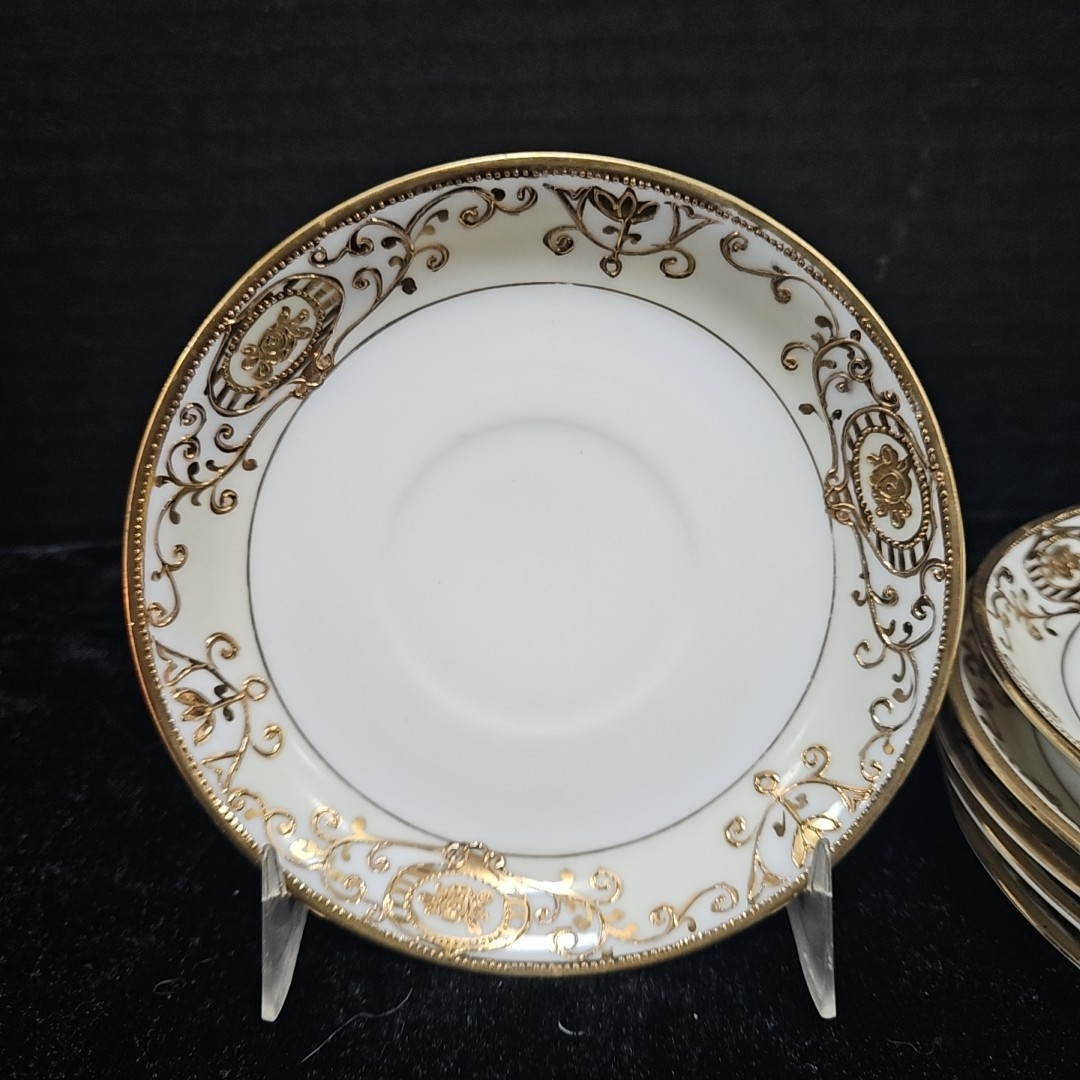 【白磁を金の蔓が走る】オールドノリタケ 金盛 唐草文 チョコレートポットセット - 画像 (3)