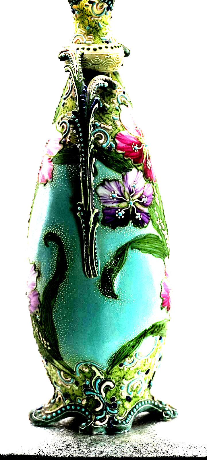 【花が釉の上へ立ち上がる】オールドノリタケ 盛上 花文 両耳花瓶 ビーディング - 画像 (3)