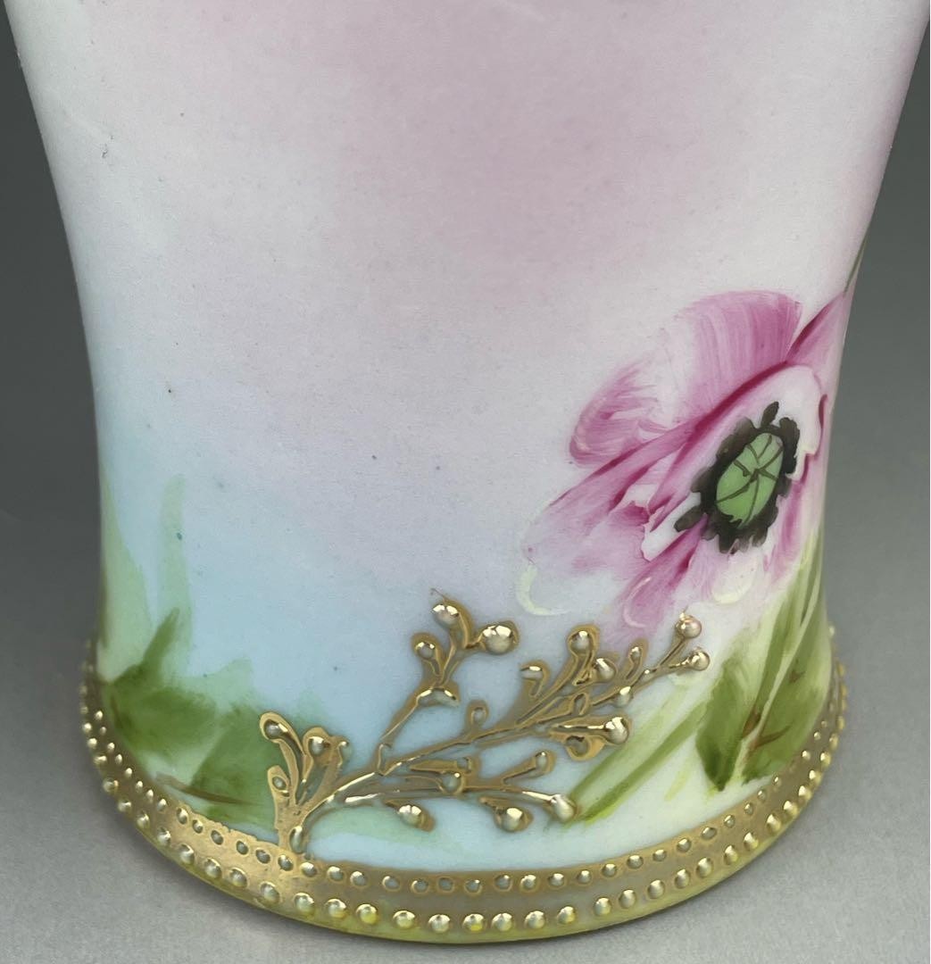 【芥子が雨上がりの色でひらく】オールドノリタケ 金盛 芥子文 両耳花瓶 色絵 - 画像 (3)
