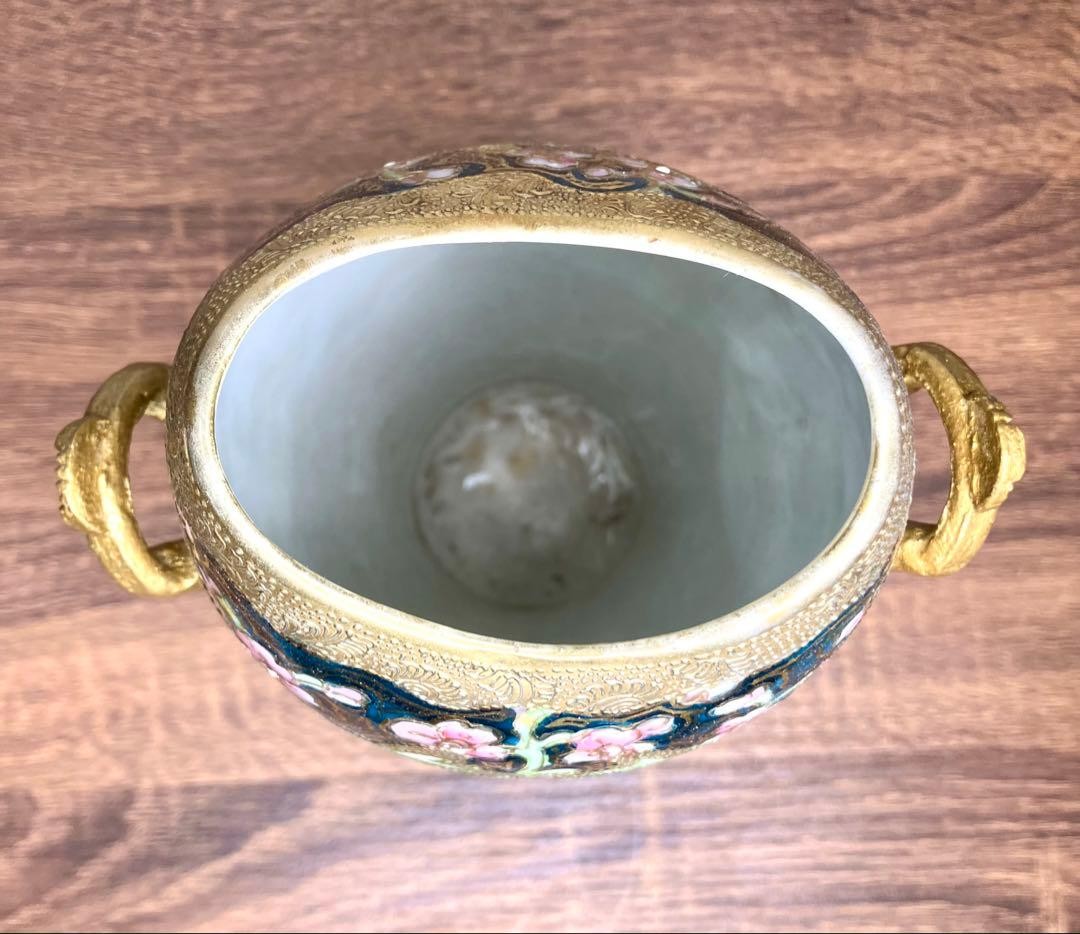 【真珠の流れを渡る蔓】オールドノリタケ 金盛 花文 両耳花瓶 ラスター彩 - 画像 (3)