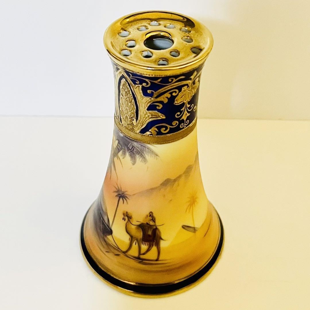 【紺瑠璃の卓に隊商が渡る】オールドノリタケ 金盛 コバルト金彩 駱駝文 ドレッサーセット 六点揃 - 画像 (3)