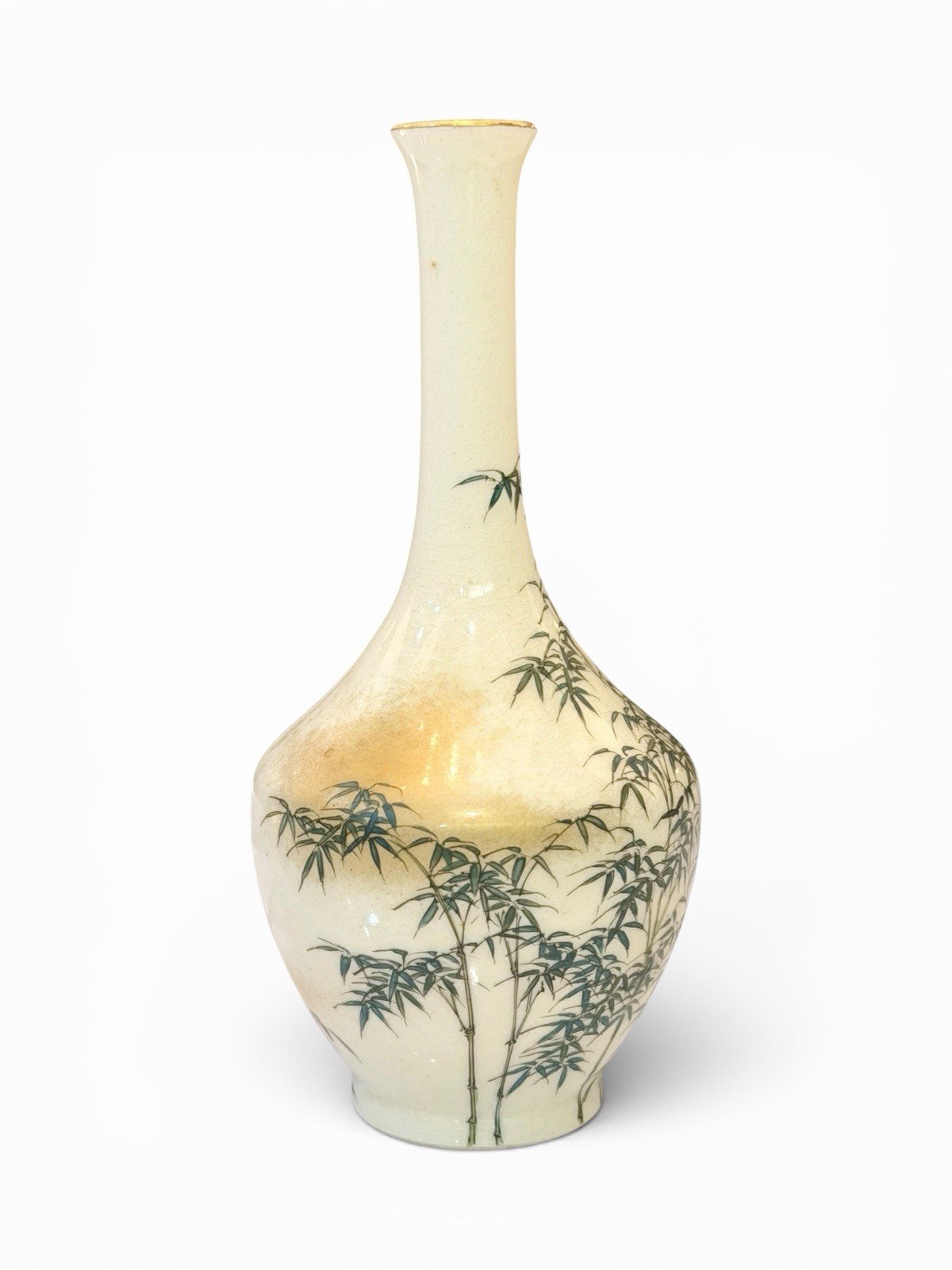 【竹林の風が首をのぼる】薩摩焼 錦光山 色絵金彩 竹文 花瓶 - 画像 (2)