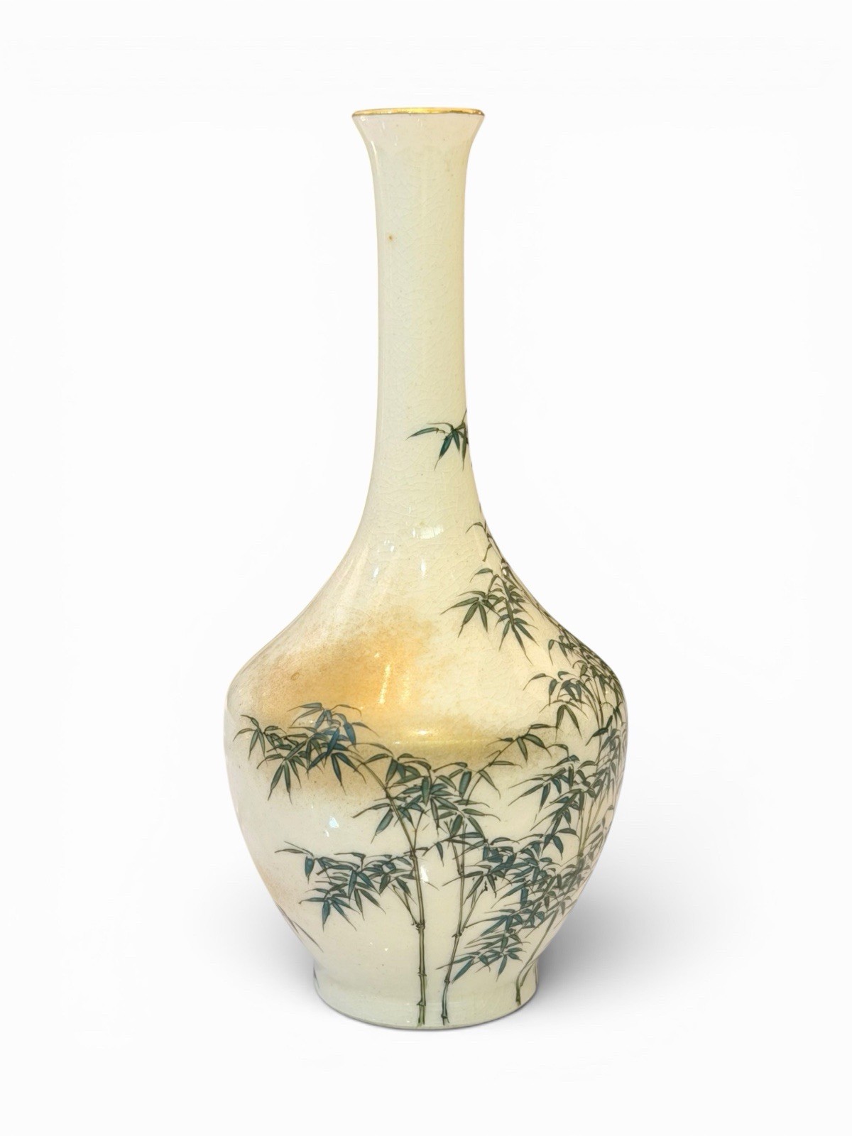 【竹林の風が首をのぼる】薩摩焼 錦光山 色絵金彩 竹文 花瓶 - 画像 (3)