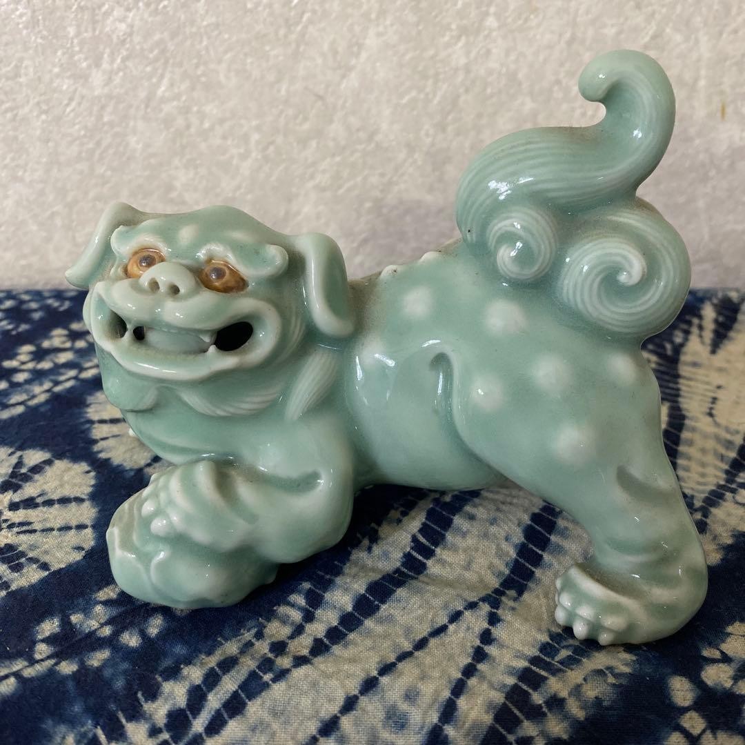 【青の静けさに獅子が笑む】青磁 唐獅子 置物 - 画像 (2)