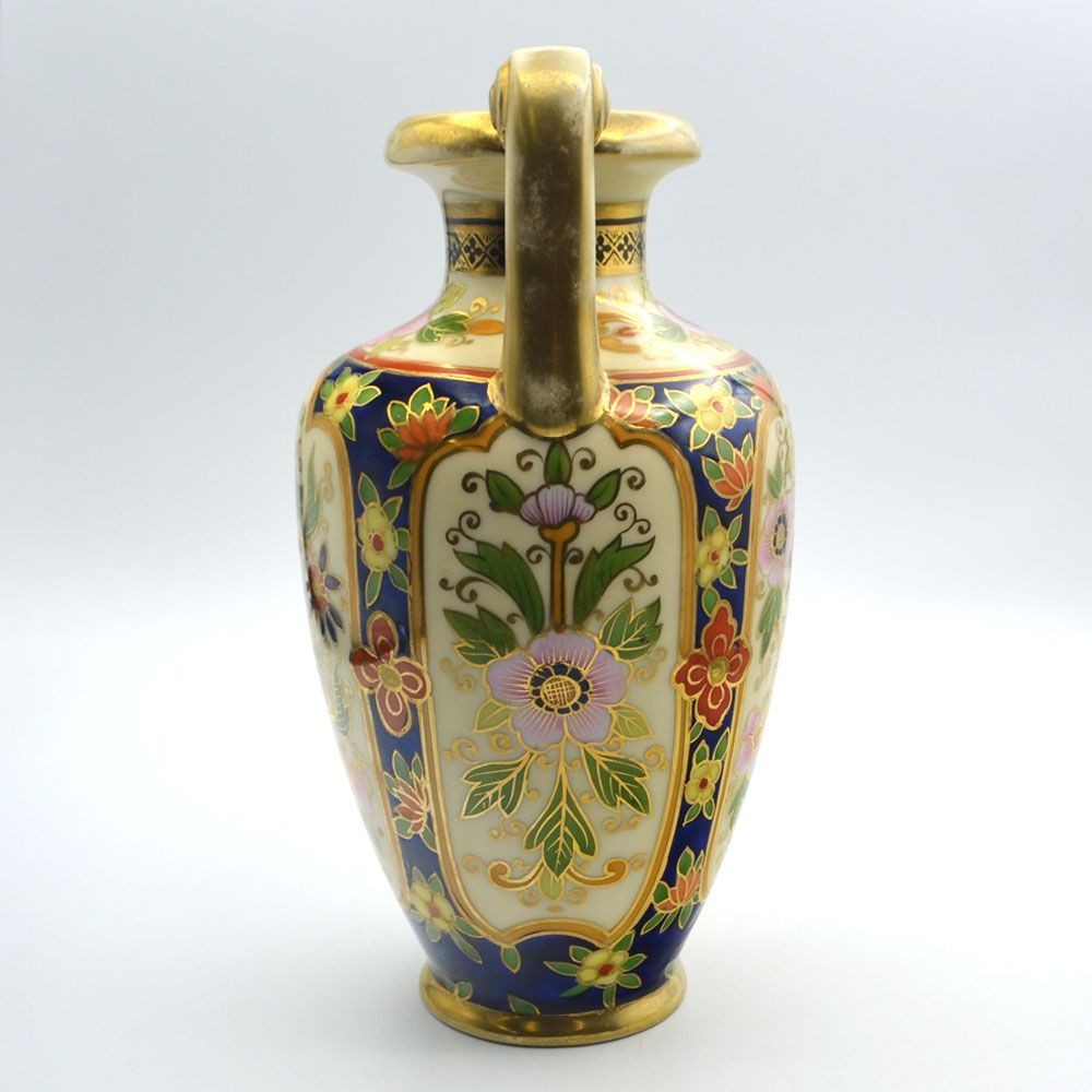 【瑠璃の窓に活ける花籠】オールドノリタケ コバルト金彩 花籠文 両耳花瓶 - 画像 (3)