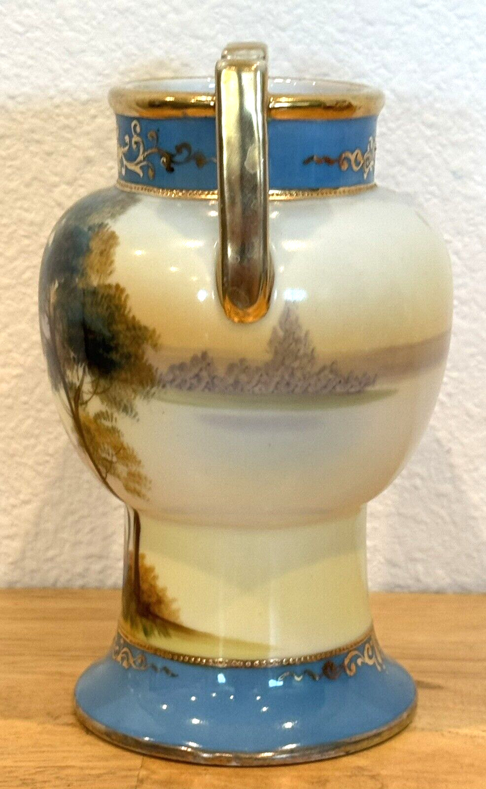 【湖の朝が把手の間に】オールドノリタケ 金盛 湖畔風景文 両耳花瓶 - 画像 (3)