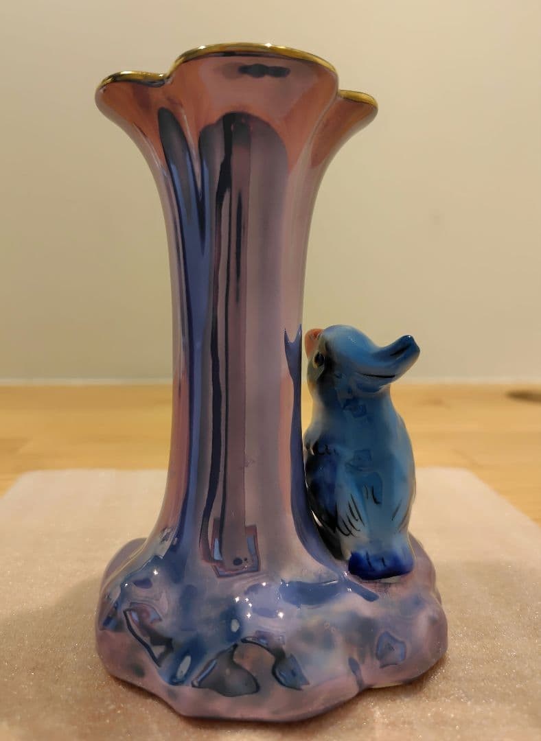 【口笛の音が虹色に滲む】オールドノリタケ アールデコ ラスター彩 鳥飾 花瓶 - 画像 (3)