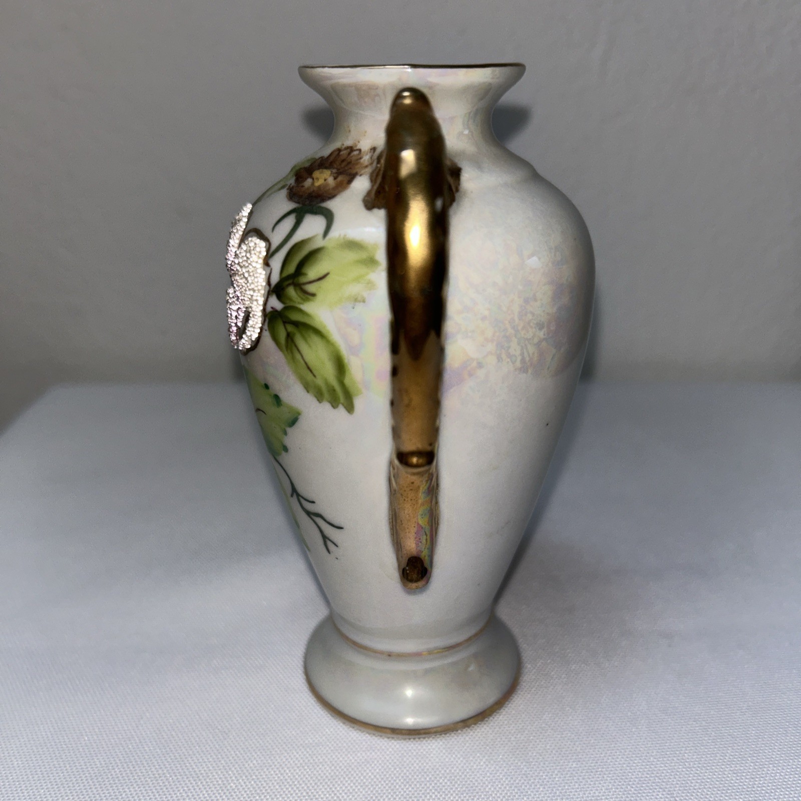 【花弁に降り積もる硝子の粒】オールドノリタケ コラレン 花文 両耳花瓶 金彩 - 画像 (2)