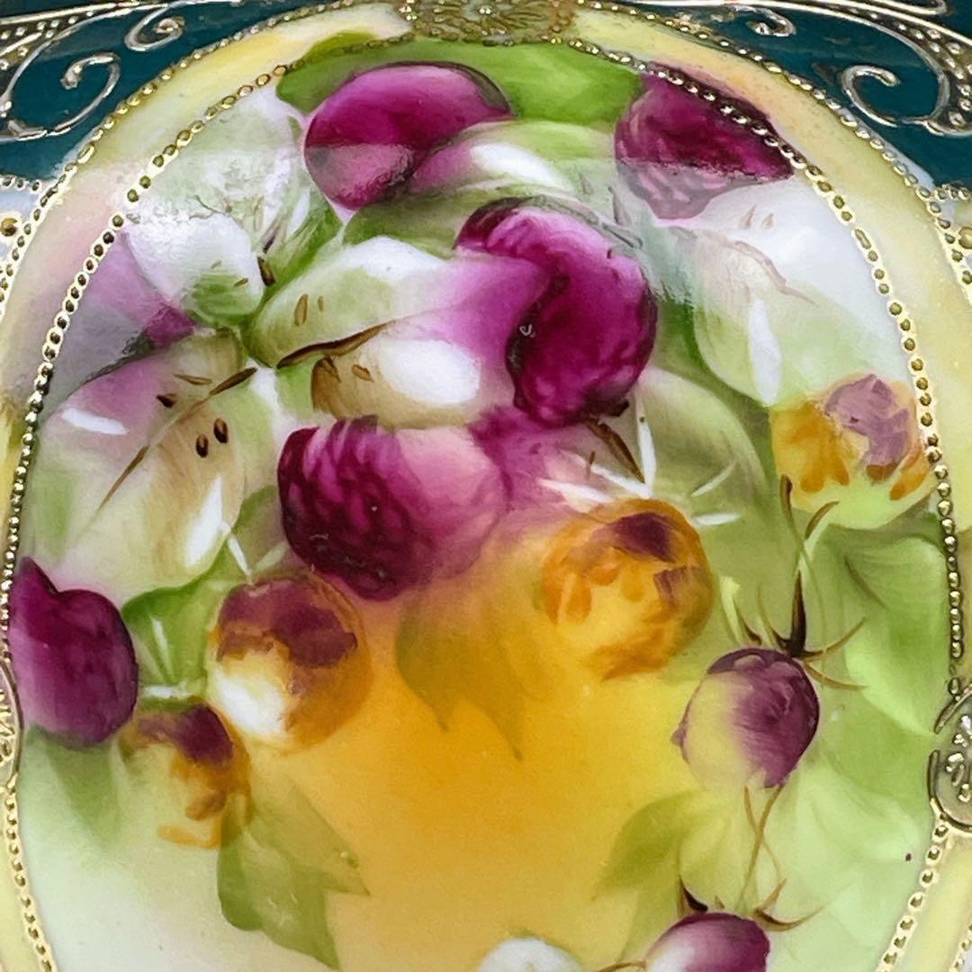 【深緑の額におさまる薔薇】オールドノリタケ 金盛 薔薇文 両耳花瓶 深緑地 - 画像 (3)