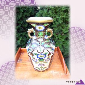【黒地に金の環が降る】オールドノリタケ 獣頭耳 花文 角花瓶 金彩